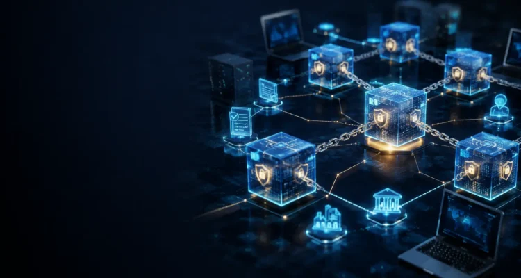 What is blockchain technology shown as a secure distributed digital ledger