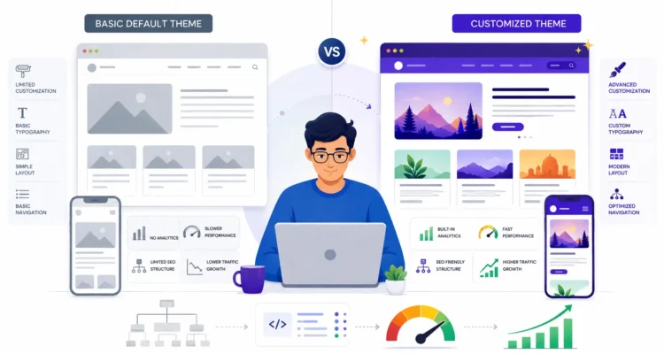 Blogger Default Theme: 9 Important Reasons You Shouldn't Use It 1 Blogger default theme comparison showing customization performance mobile design SEO and custom theme improvements