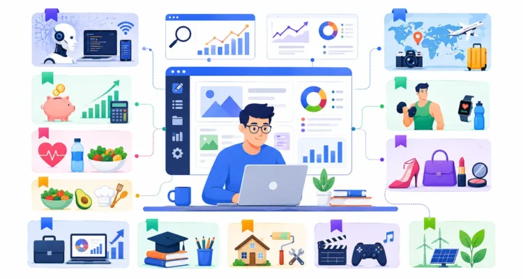 Popular blog topics showing technology finance food travel fitness business education fashion and entertainment niches