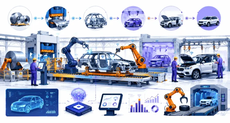 Automobile Manufacturing Process: 7 Powerful Stages Explained 1 Automobile manufacturing process inside a modern car factory