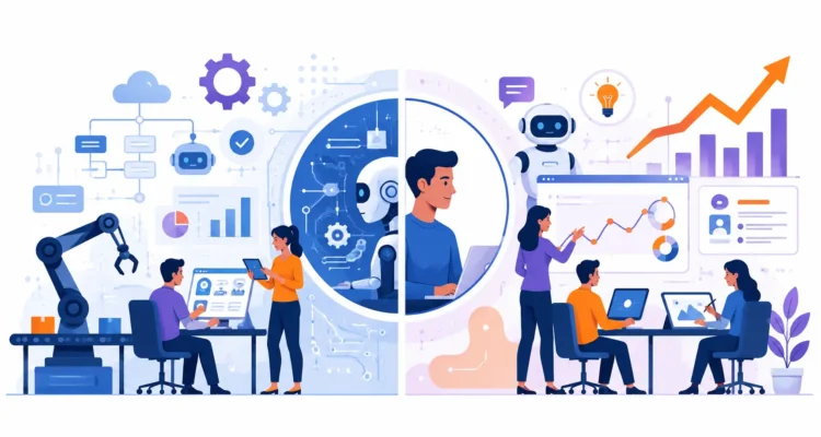 AI Jobs in 2026: 7 Powerful Changes, Reality vs Hype 1 AI jobs in 2026 showing humans working alongside artificial intelligence