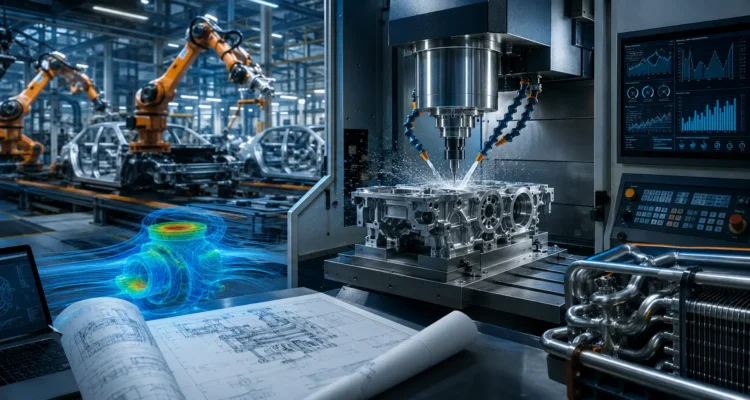 Engineering and Manufacturing Guide: 9 Powerful Concepts Explained 1 Engineering and manufacturing guide showing CNC machining, robotics and smart factory systems