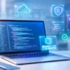 Programming and development guide showing code, software architecture, APIs, security and cloud deployment