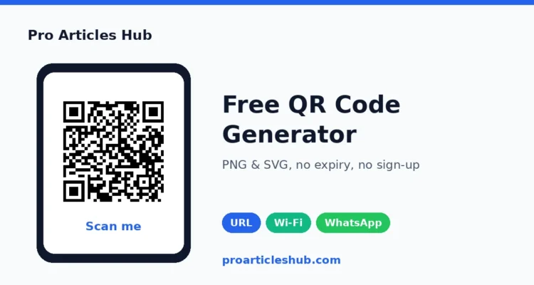 Free QR code generator creating a scannable QR code for a website on a phone screen